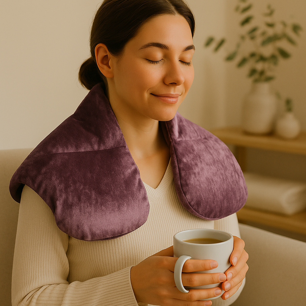 Heated neck scarf designed for hot and cold therapy
